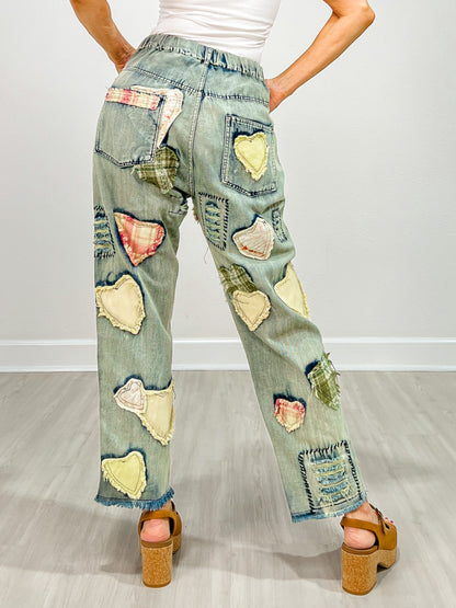 Patchwork Washed Boyfriend Jeans