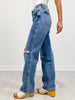 Judy Blue HERE TO STAY Hi-Rise Criss Cross Waistband Rigid Magic Distressed Dad Jean