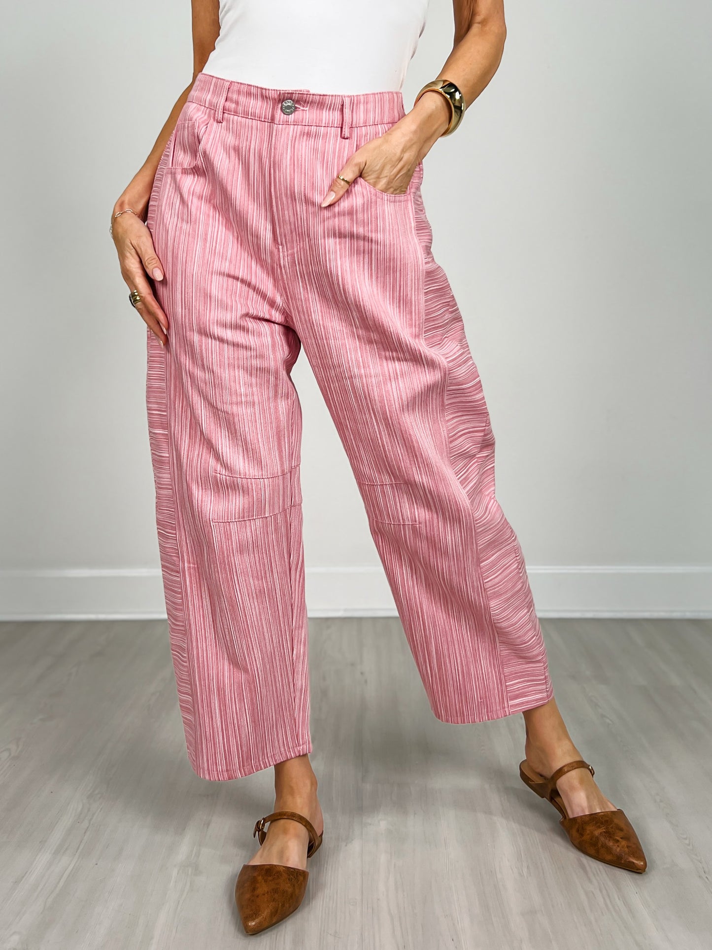 Vertical Striped Washed Twill Pants