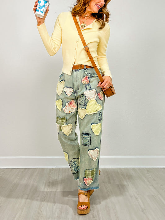 Patchwork Washed Boyfriend Jeans