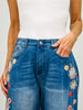 Mid-Rise Boyfriend Floral Embroidered Denim Pants
