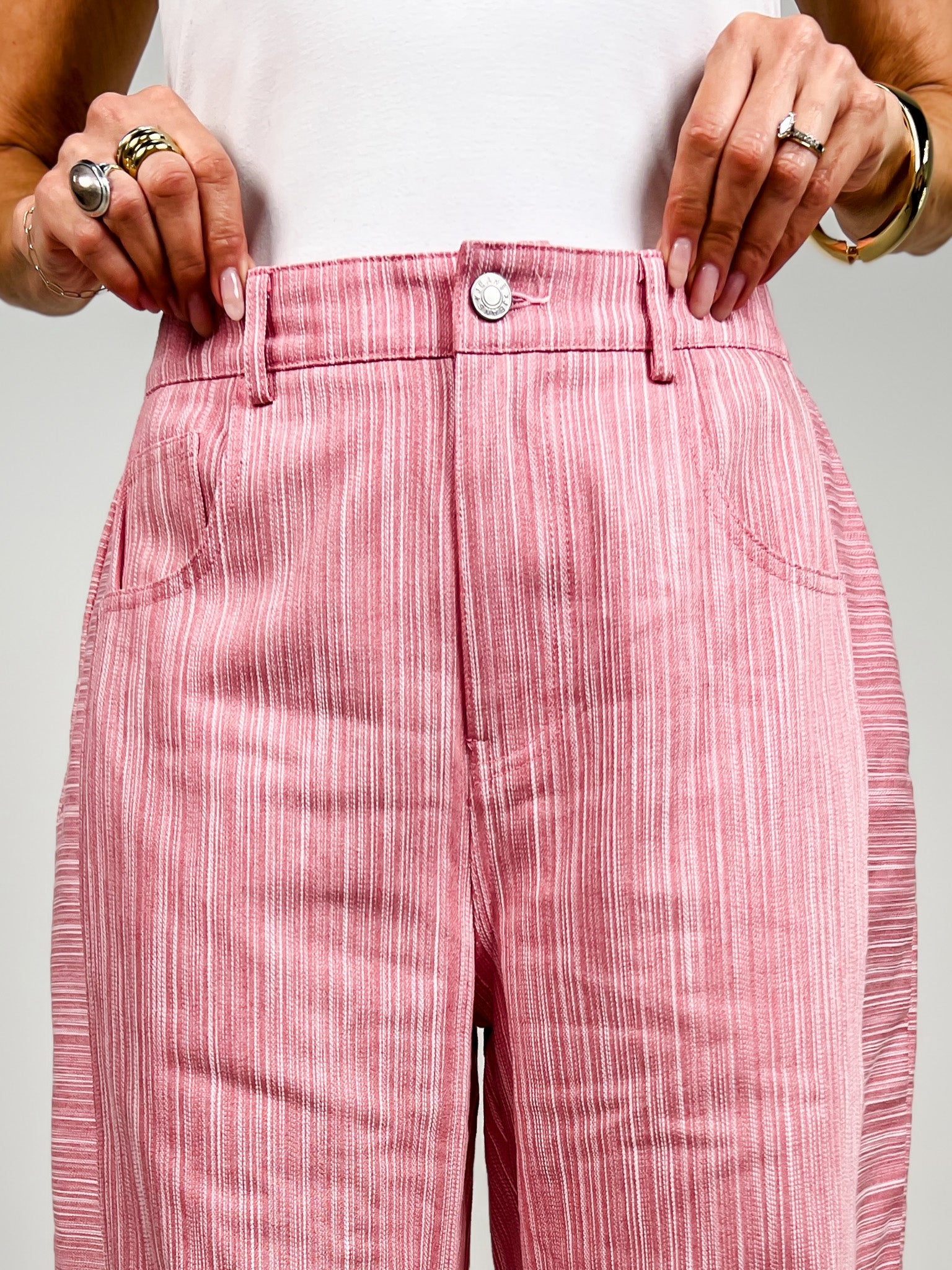 Vertical Striped Washed Twill Pants