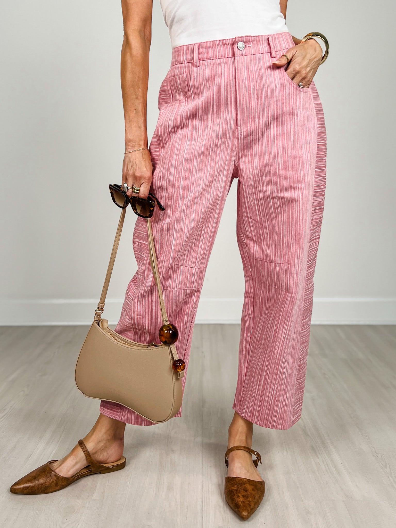 Vertical Striped Washed Twill Pants