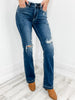 The "Betty" Judy Blue Mid-Rise Hand Sand & Distressed Bootcut Jean