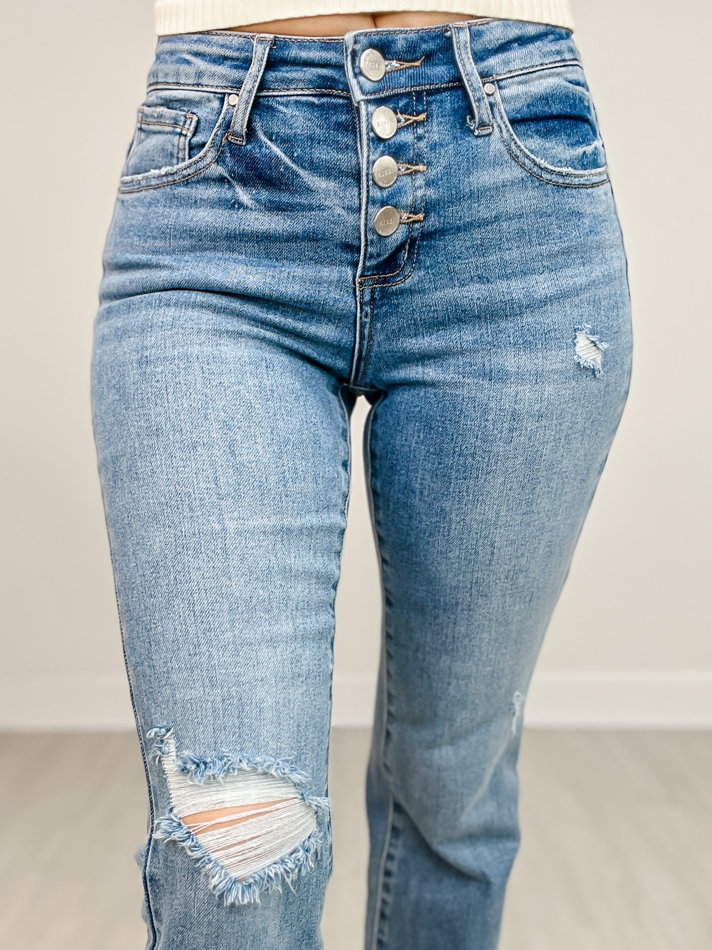 Risen JUNIPER Mid-Rise Button Down Cropped Flare Jeans