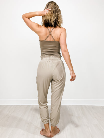Cross Back Active Tank and Cuffed High-Waist Joggers Set