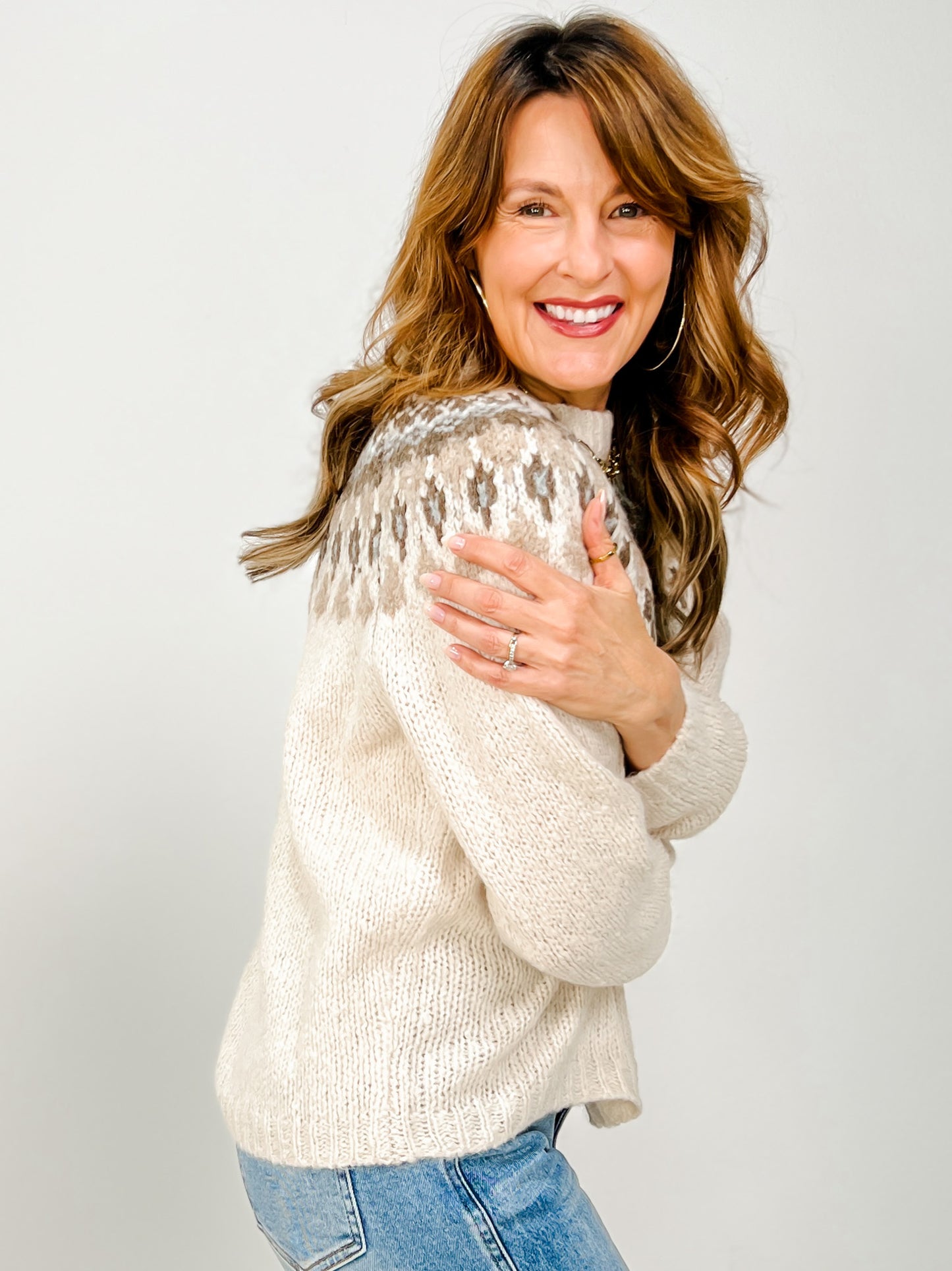 Fair Isle Pattern Long Sleeve Knit Sweater