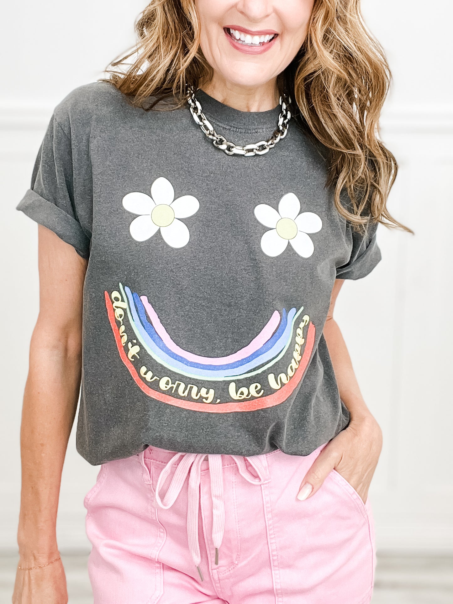 Don't Worry, Be Happy Rainbow Graphic Tee