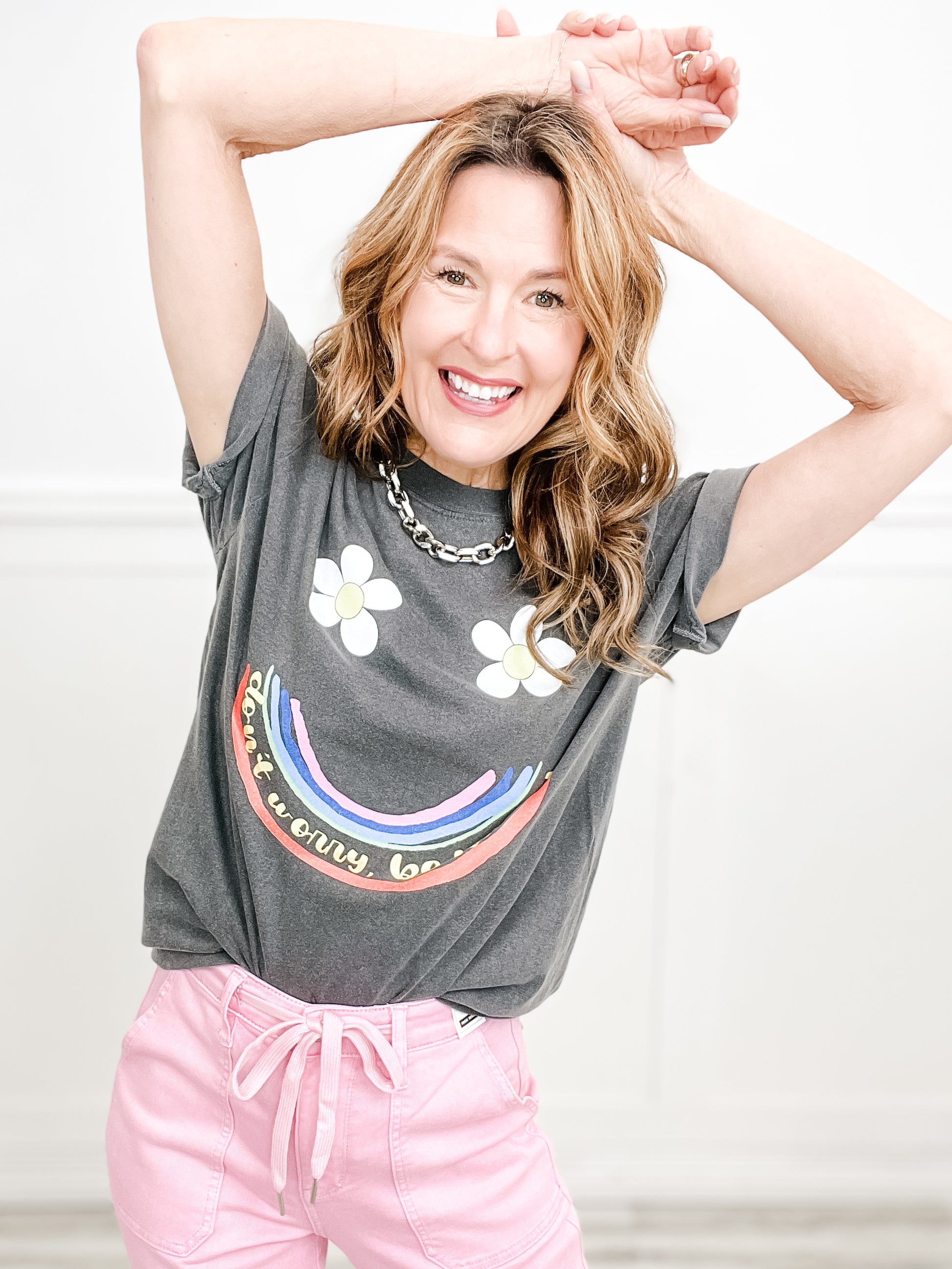 Don't Worry, Be Happy Rainbow Graphic Tee