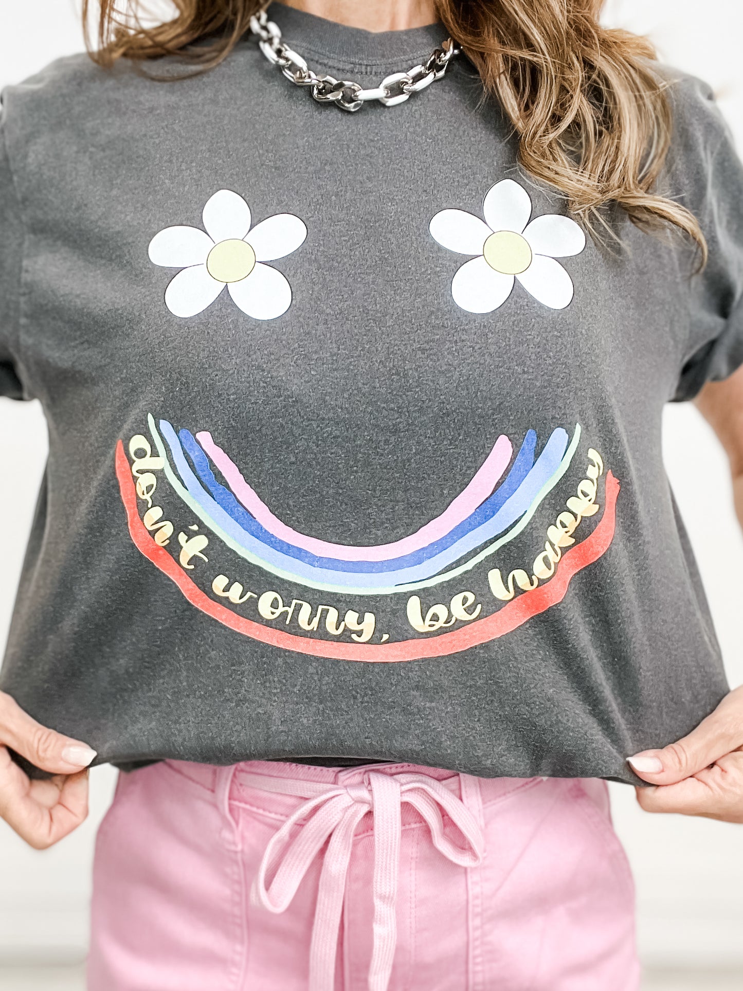 Don't Worry, Be Happy Rainbow Graphic Tee