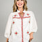3/4 Balloon Sleeve Floral Embroidery Detail Top