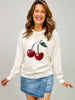 Round Neck Long Sleeve Cherry Lightweight Sweater