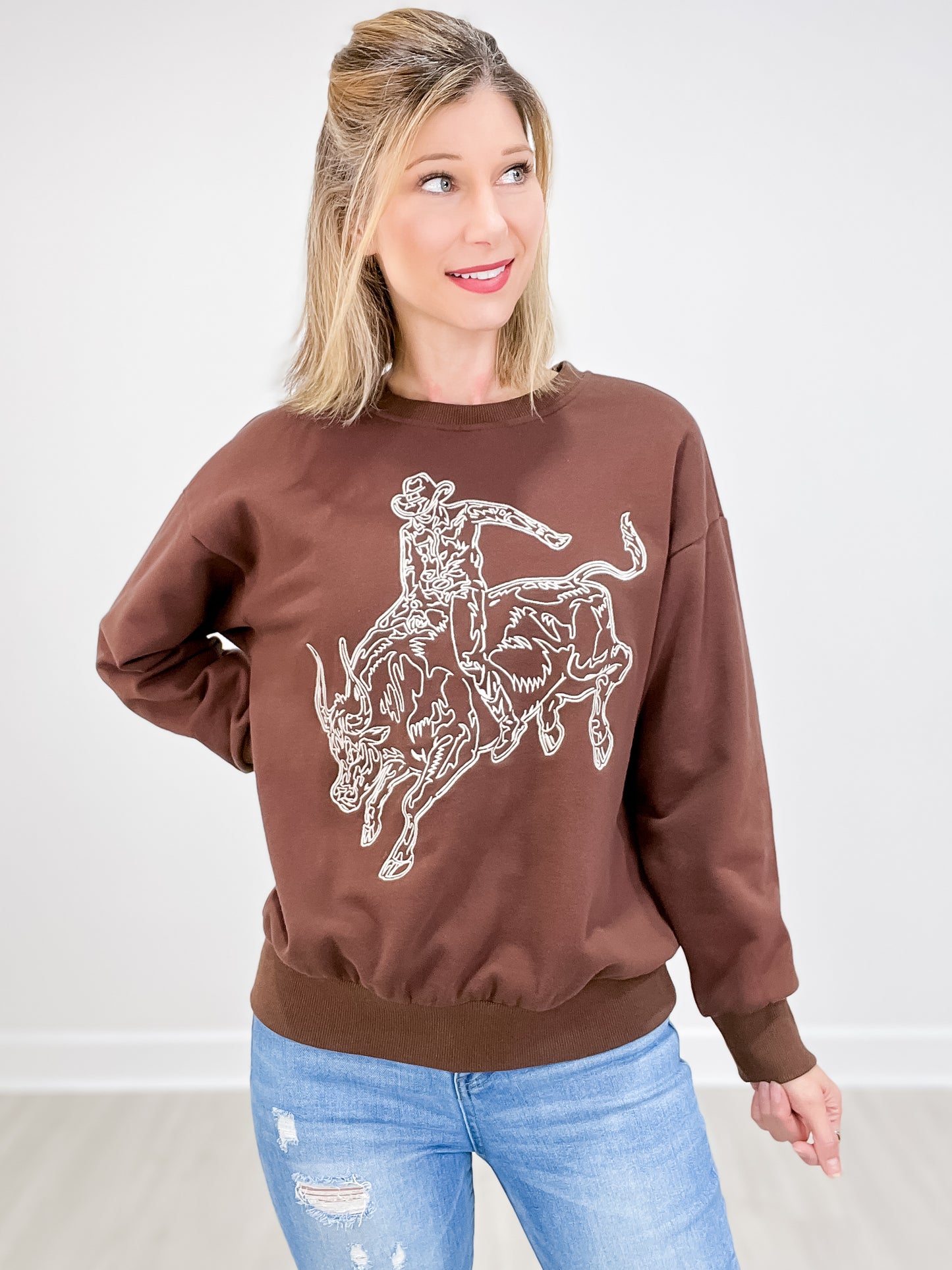 Embroidered Western Pullover Sweatshirt