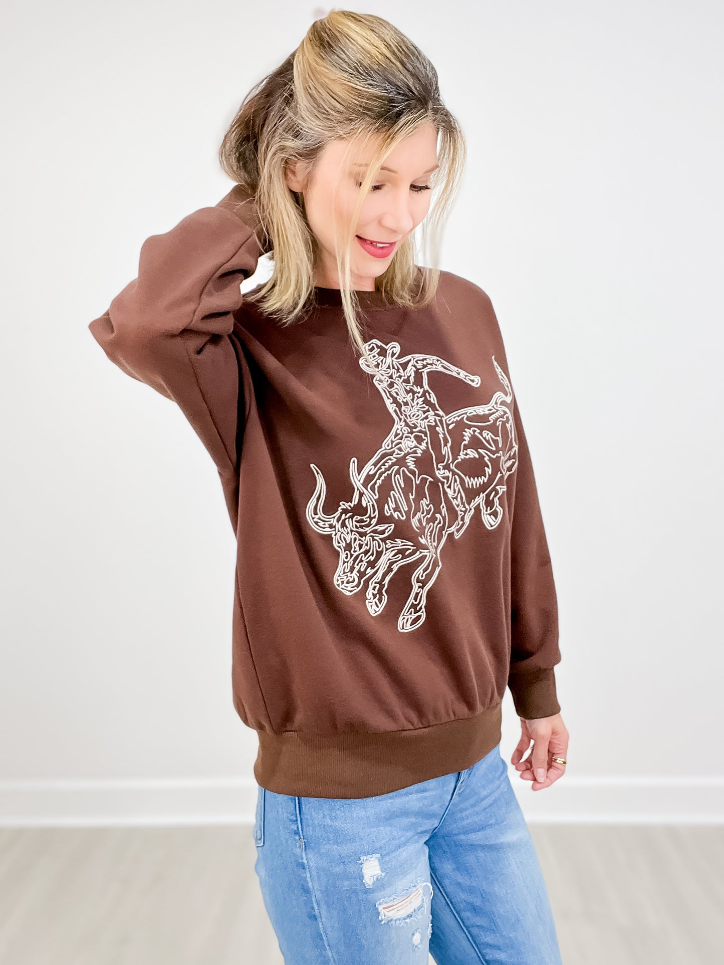 Embroidered Western Pullover Sweatshirt