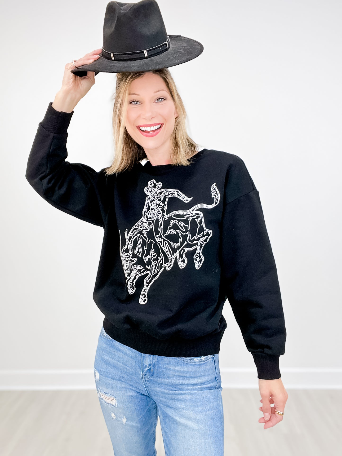 Embroidered Western Pullover Sweatshirt