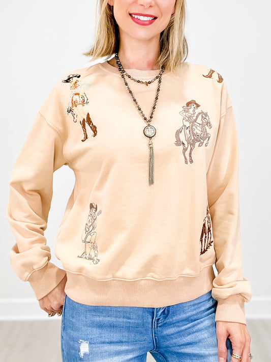 Western Motif Embroidered Graphic Sweatshirt