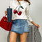 Round Neck Long Sleeve Cherry Lightweight Sweater