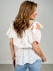 Elasticized Neckline Eyelet Cotton Smocked Top