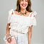 Elasticized Neckline Eyelet Cotton Smocked Top