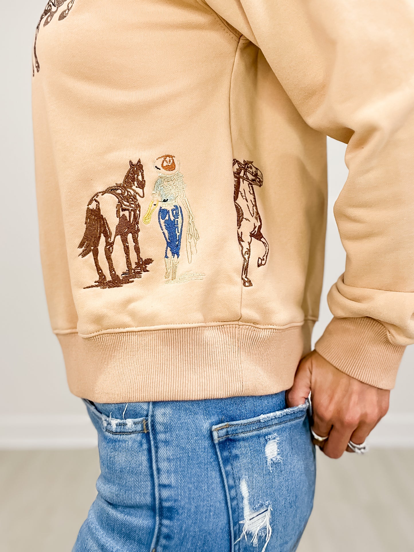 Western Motif Embroidered Graphic Sweatshirt