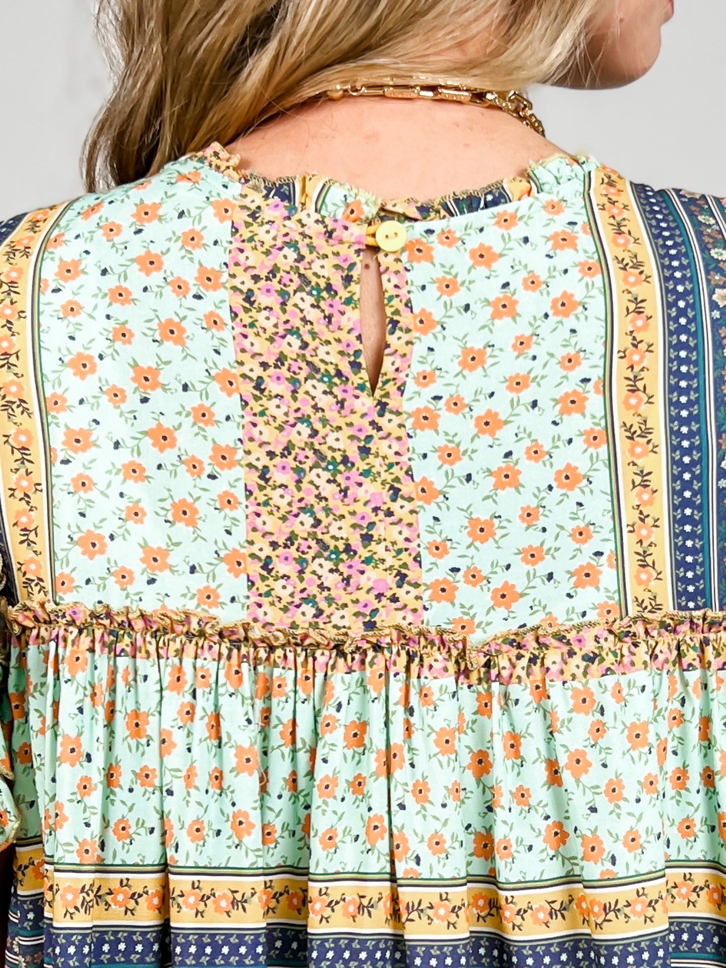 Ruffled Wing Sleeve Printed Challis Babydoll Top