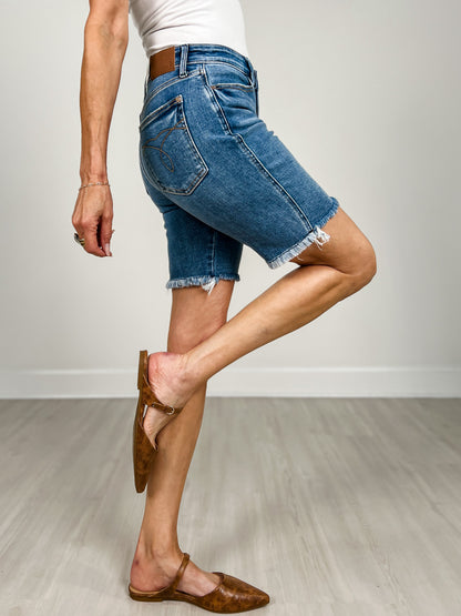 Judy Blue High-Waisted Frayed Hem Bermuda Short