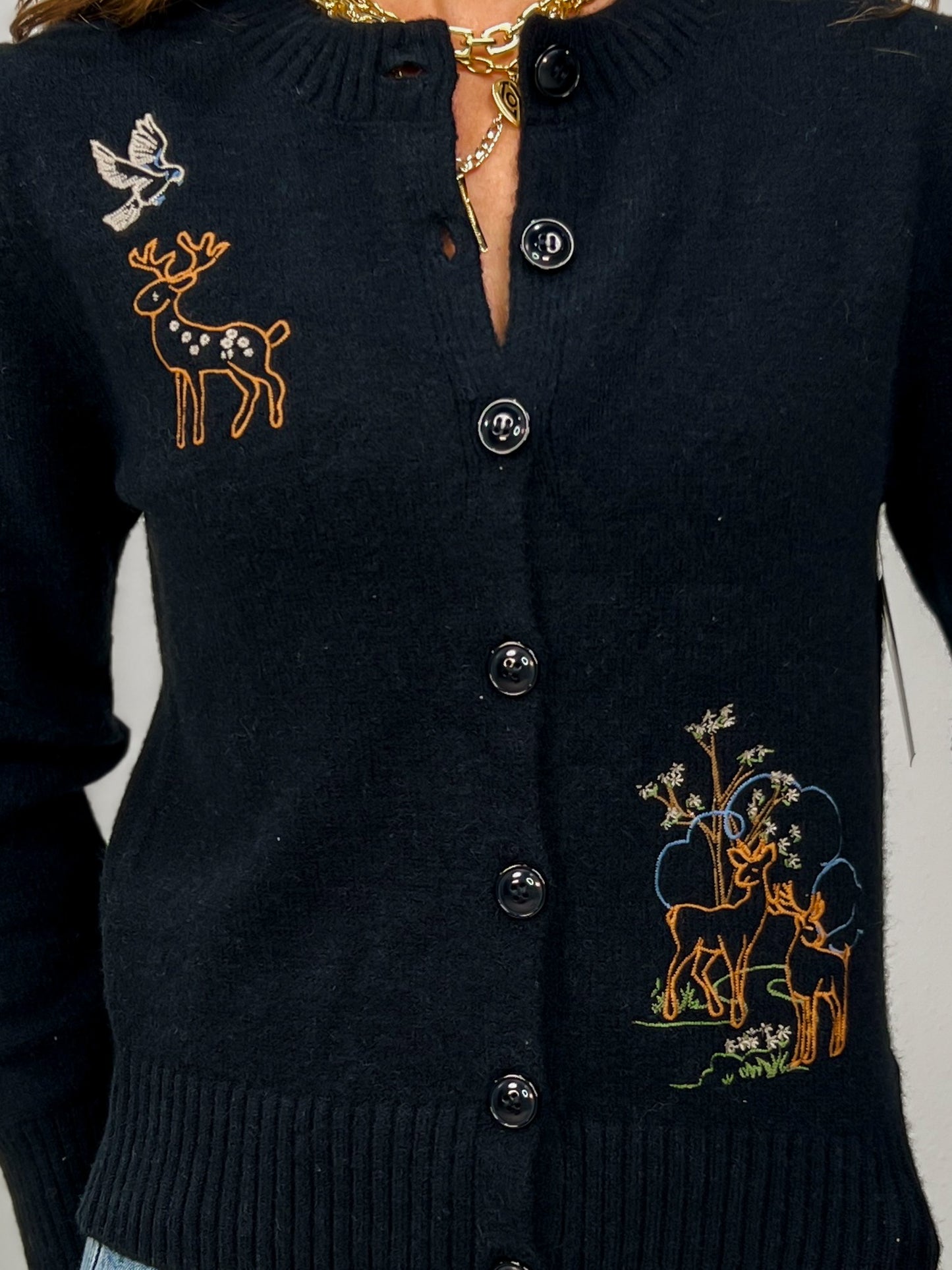 Animal Embroidery Detail Button Down Knit Cardigan