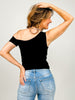 One Shoulder Short Sleeve Knit Top