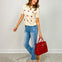 Short Sleeve Cherry Embroidered Cropped Sweater