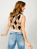 Argyle Pattern Button Down Knit Cardigan Vest