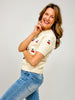 Short Sleeve Cherry Embroidered Cropped Sweater
