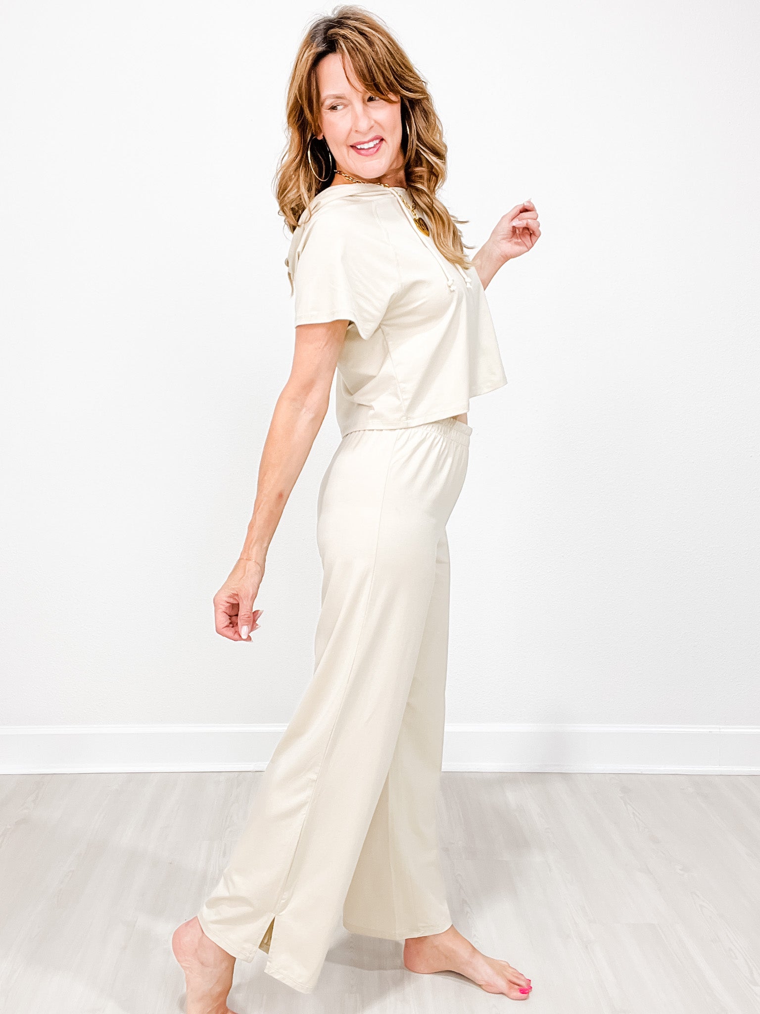 Air Essentials Raglan Hoodie Tee and Wide Leg Pants Set