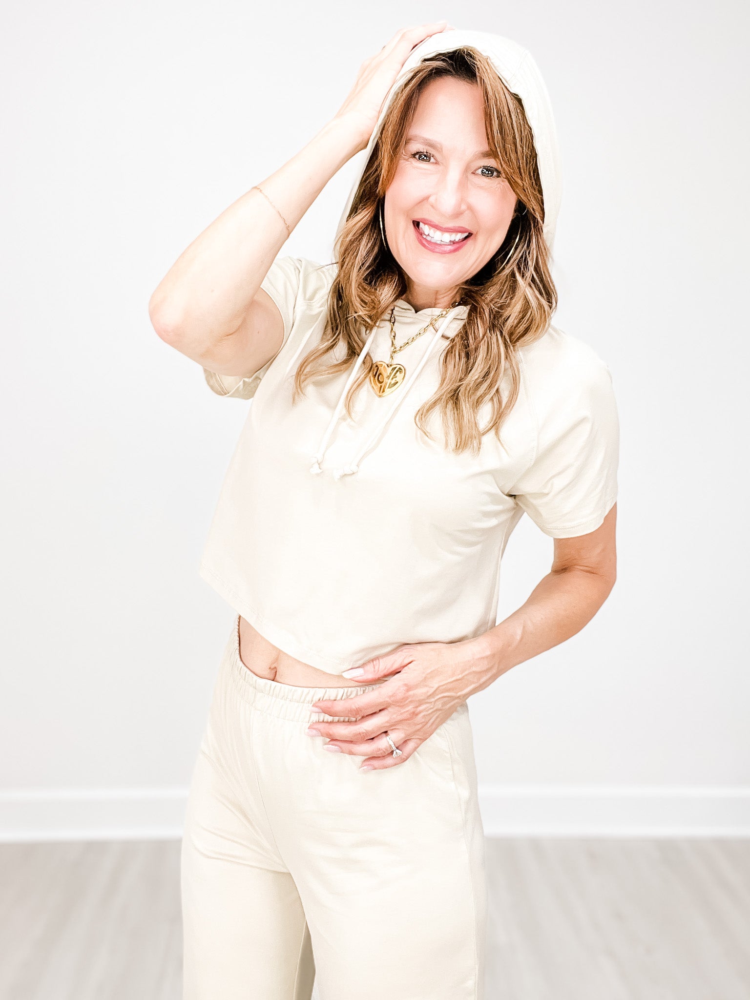Air Essentials Raglan Hoodie Tee and Wide Leg Pants Set