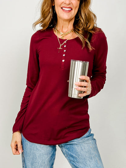 Long Sleeve Ribbed Henley Top