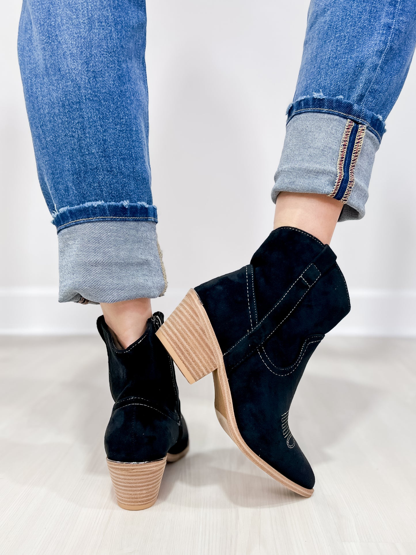 Corkys Quittin Time Western Booties in Black Faux Suede