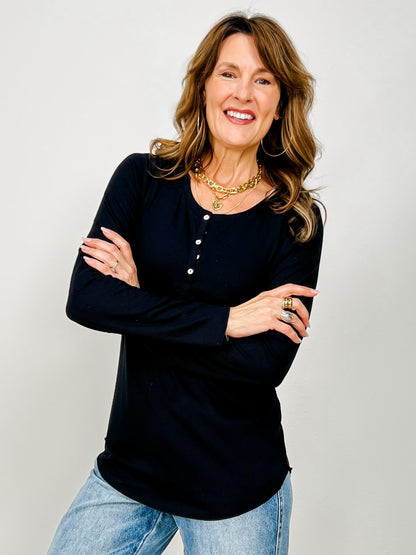 Long Sleeve Ribbed Henley Top