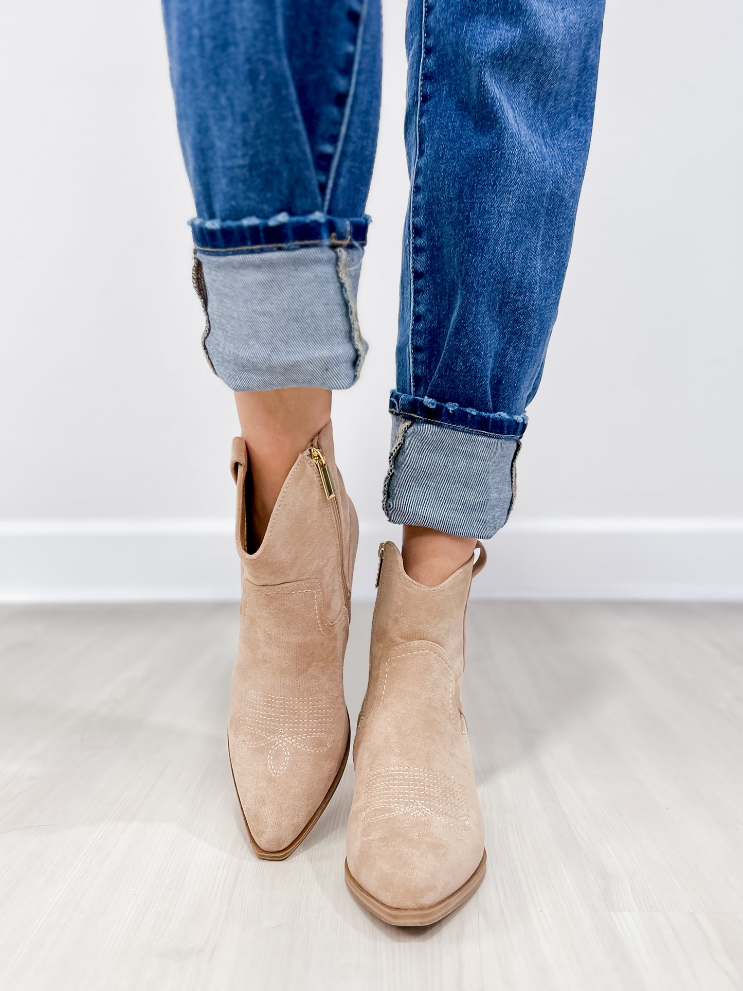 Corkys Quittin Time Western Booties in Sand Faux Suede