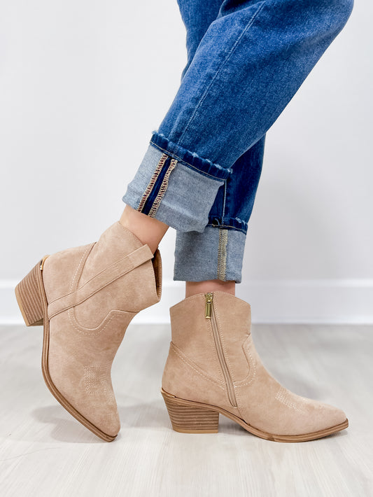 Corkys Quittin Time Western Booties in Sand Faux Suede