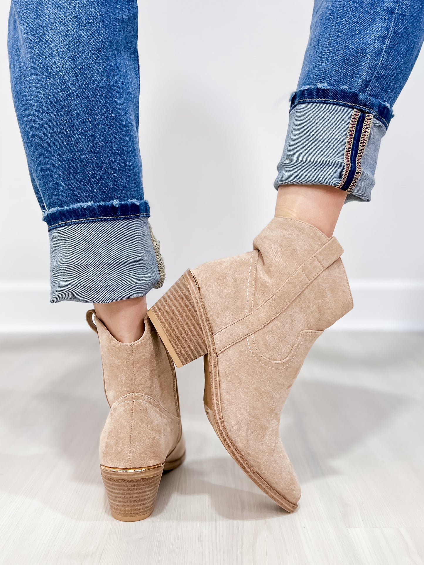 Corkys Quittin Time Western Booties in Sand Faux Suede