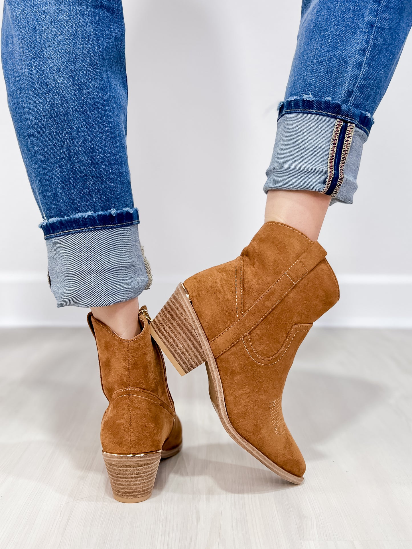 Corkys Quittin Time Western Booties in Tobacco Faux Suede