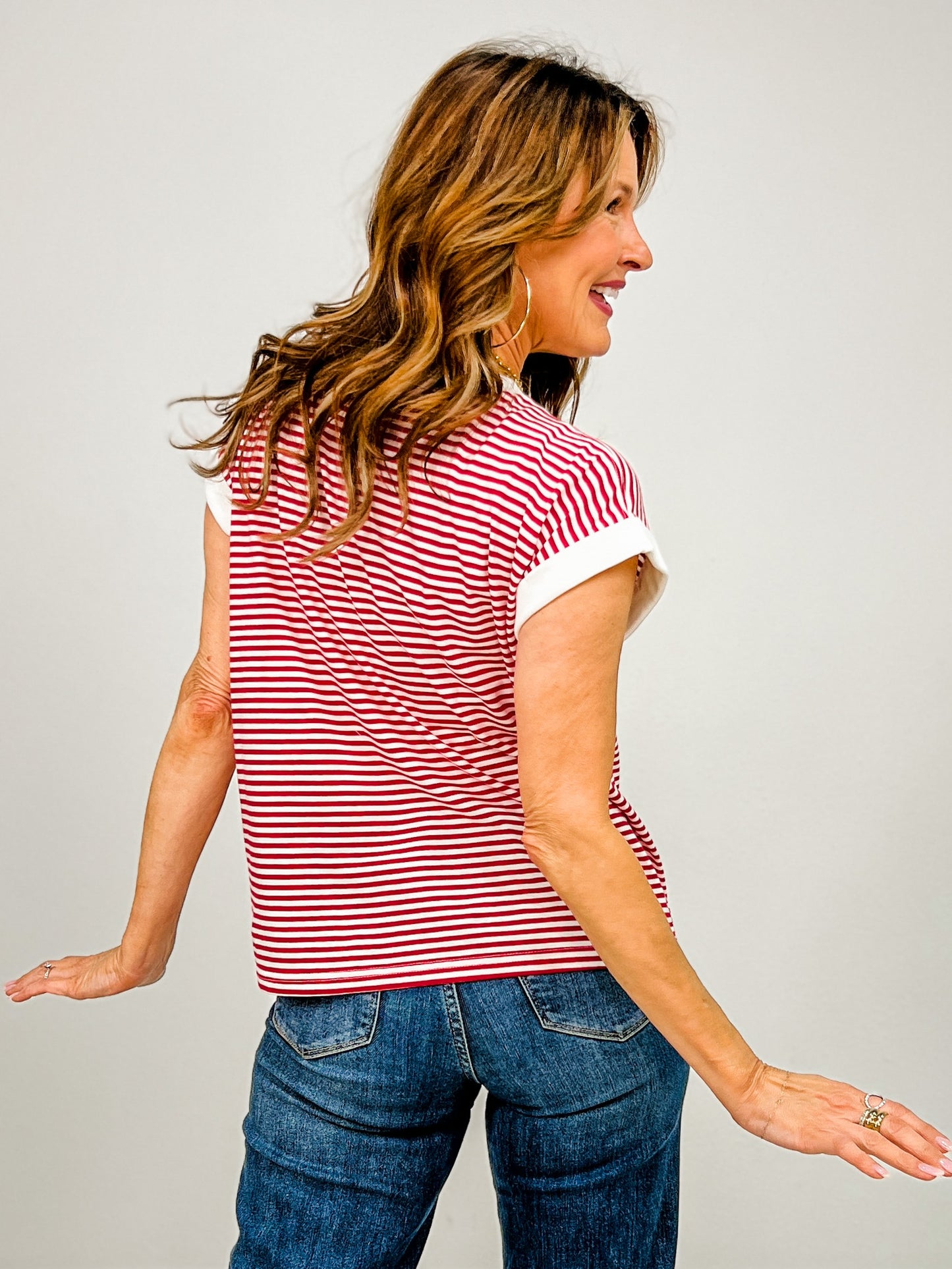 Stripe Contrast Trim Top with Round Neckline GRP C