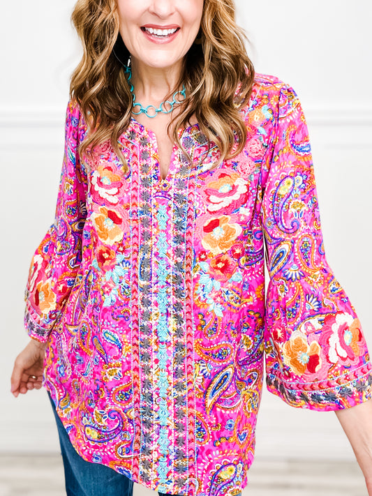 Flower Garden 3/4 Length Sleeve Tunic Top