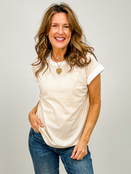 Stripe Contrast Trim Top with Round Neckline GRP C