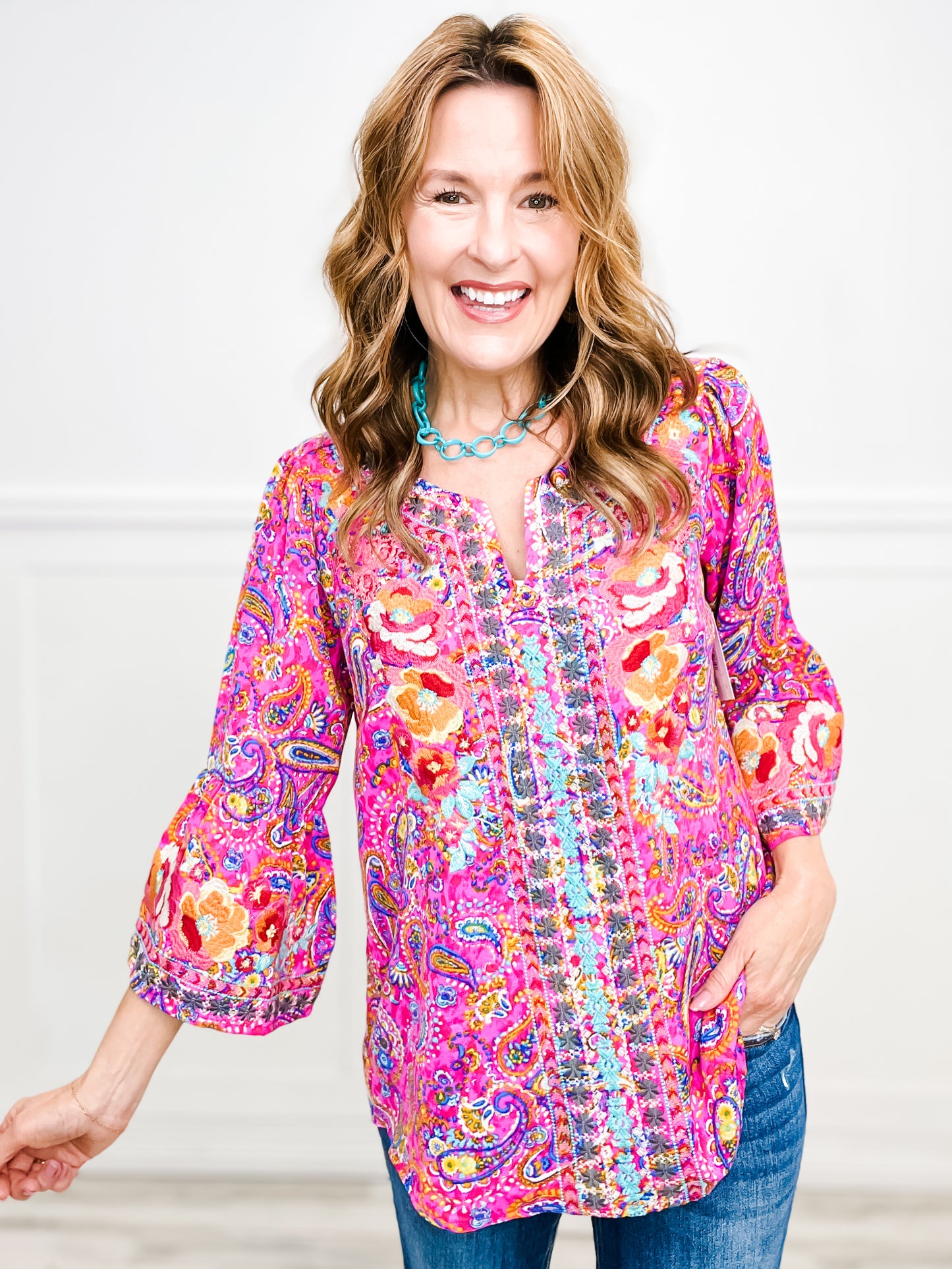 Flower Garden 3/4 Length Sleeve Tunic Top