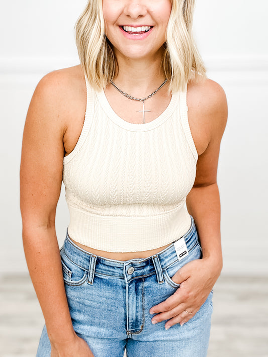 Cable Knit Highneck Crop Top