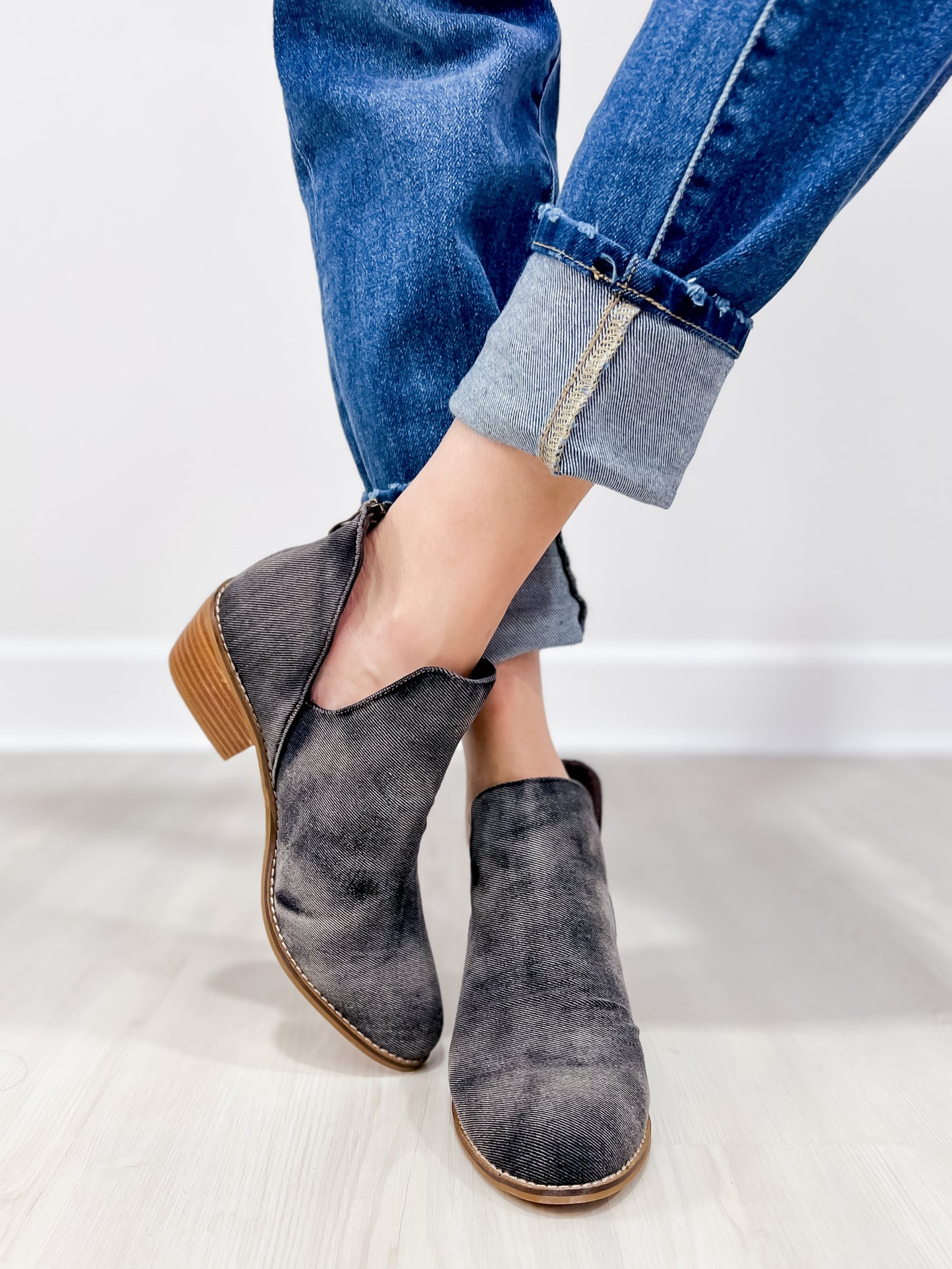 Corkys Vanish Booties in Washed Dark Blue Denim