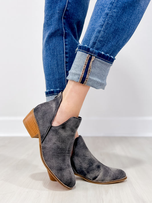 Corkys Vanish Booties in Washed Dark Blue Denim