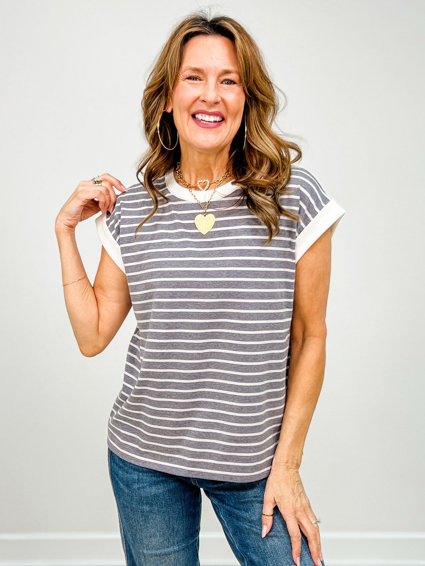 Cap Sleeve Stripe Contrast Trim Top - GRP A