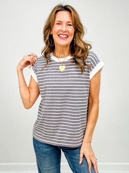 Cap Sleeve Stripe Contrast Trim Top - GRP A