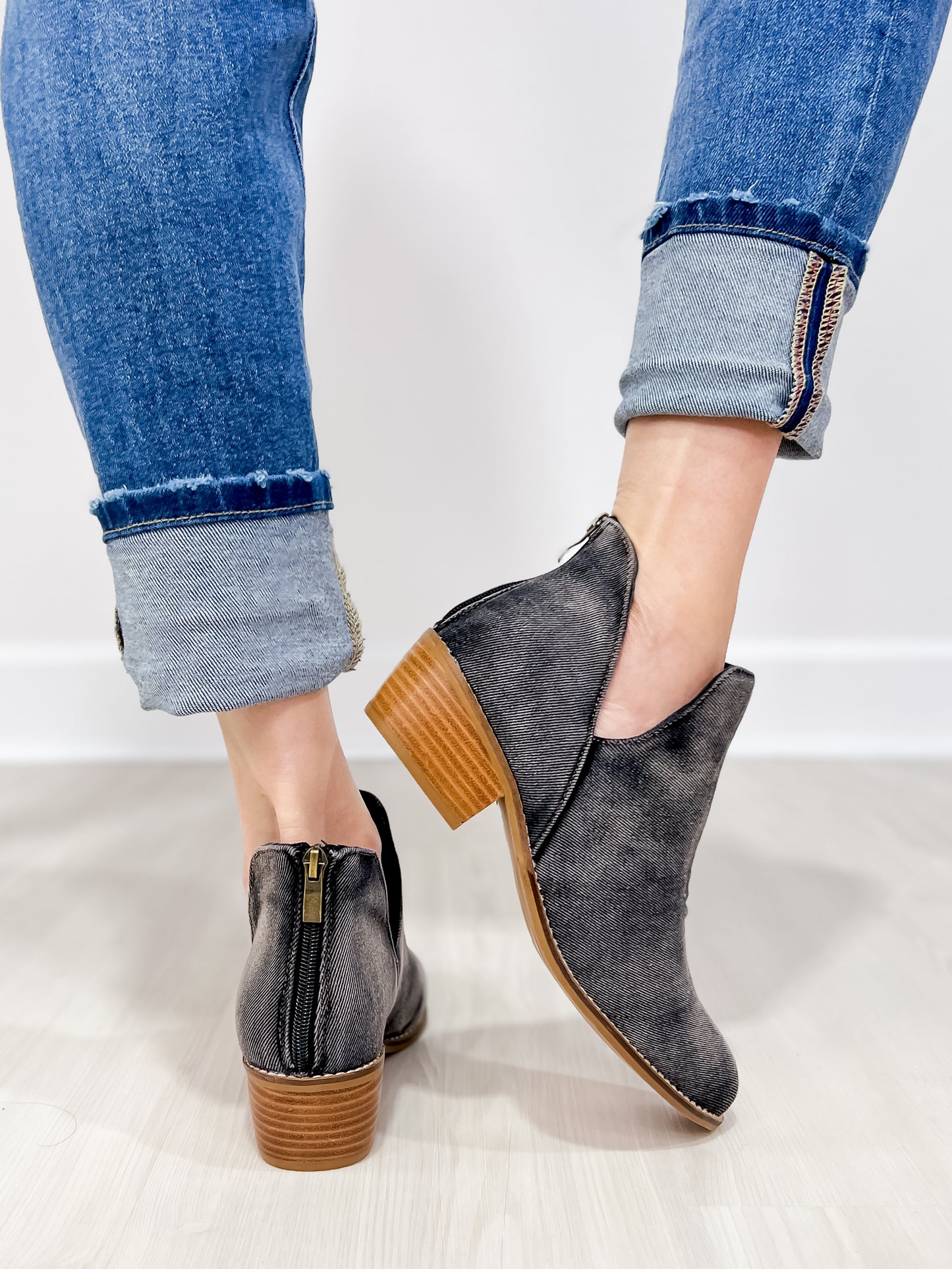 Corkys Vanish Booties in Washed Dark Blue Denim